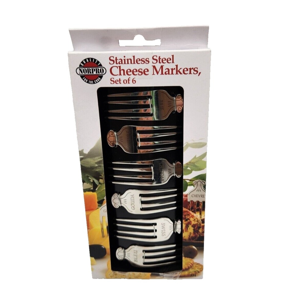 Norpro Charcuterie Cheese Markers Set of 6 Fork Motif Stainless Steel New in Box